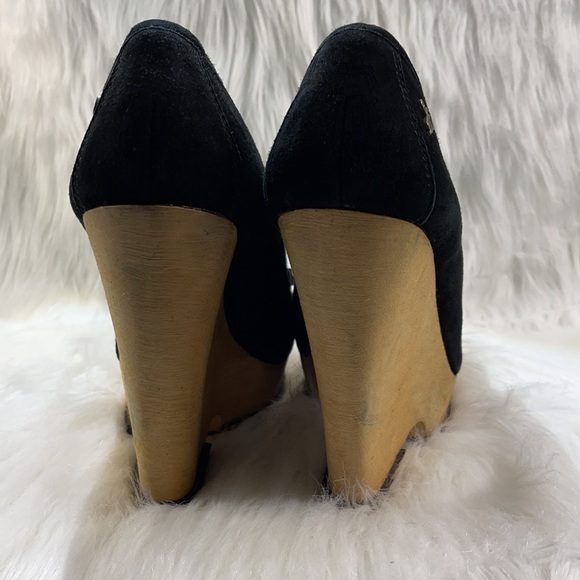 NWT Sam Edelman Black Leather Loafer Tassels & Wood Wedge Platform - Picture 5 of 16